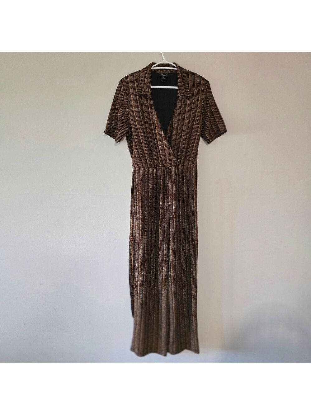Alexa B Nite wide legs streched jumpsuit color black & metallic bronze